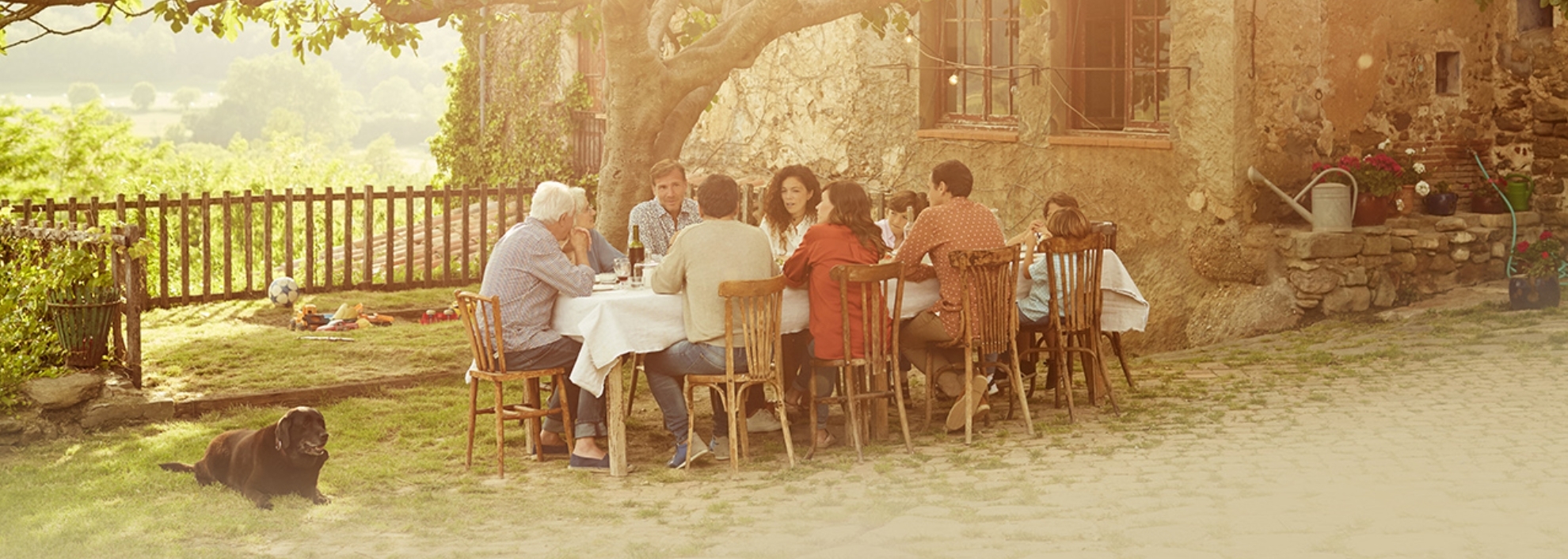 Family eating dinner outside